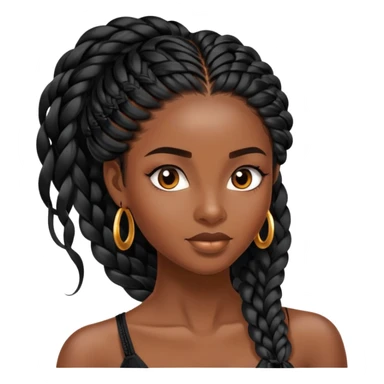 Alluring african woman shiny black long micro braid  tousled hair sticker