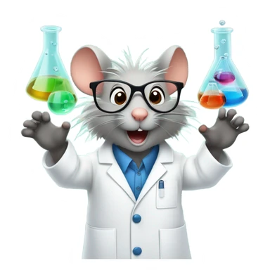 Mouse with lab coat doing wild science ￼ sticker