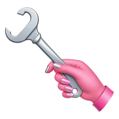 A hand with pink nails holding a wrench sticker