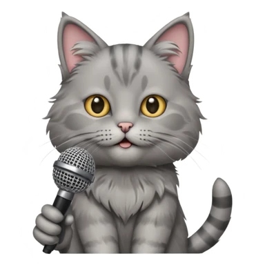grey cat holding microphone sticker