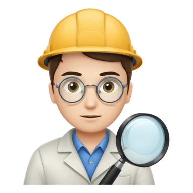 QA engineer at a computer with magnifying glass inspecting code sticker