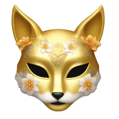 Golden feminine kitsune mask with floral pattern on it  sticker