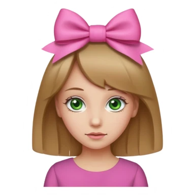 Create a girl in the photo with a pink bow on her head so that she would have brown blond hair and green eyes sticker