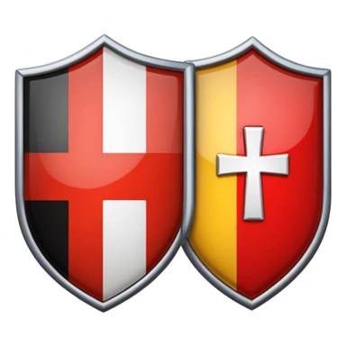 security shield. The shield is vertically divided: the left half displays the Swiss flag (red with white cross), and the right half displays the German flag (black, red, gold horizontal stripes) sticker
