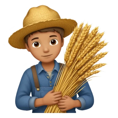 boy farmer, hug a bundle of straw sticker