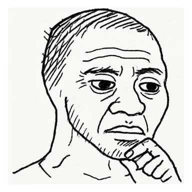 wojak meme style, guane deme character with a thoughtful expression, minimal background sticker