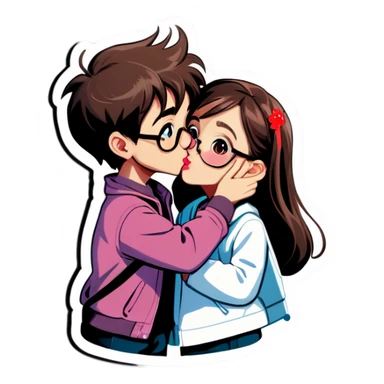 Girl kissing boy,girl should have spects sticker