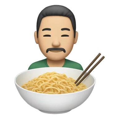 asian with slightly closed eyes and braided beard and eat noodles sticker
