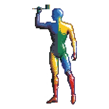 A paintbrush transforming into a metallic human silhouette, symbol of artistic identity sticker