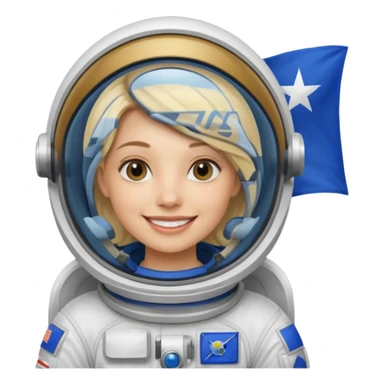 blonde female stronaut with blue flag sticker