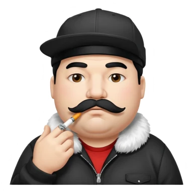 a fat father with white fur, black hair, a hip hop cap, a tattoo with a cigarette in his mouth, and a mustache. sticker