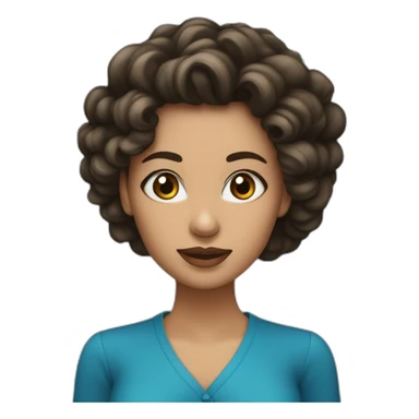 Mujer de cabello negro largo rizado, ojos azules, cara hermosa, piel blanca, un poco cachetona  sticker