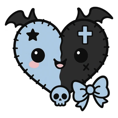 pastel goth heart with baby blue and black, gothic style, kawaii sticker