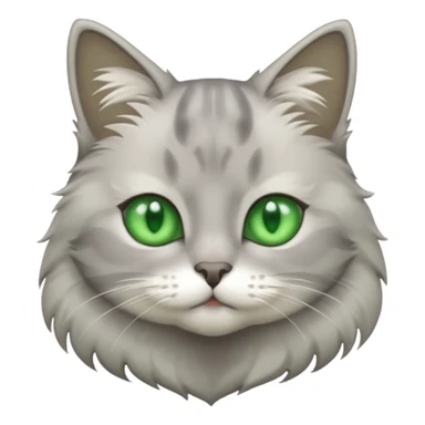 grey cat with green eyes and white stain below the blow sticker