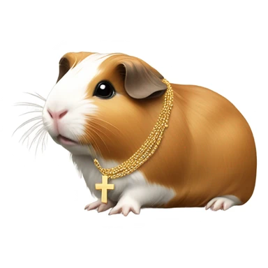 Guinea pig wearing a necklace with a holy cross pendant sticker