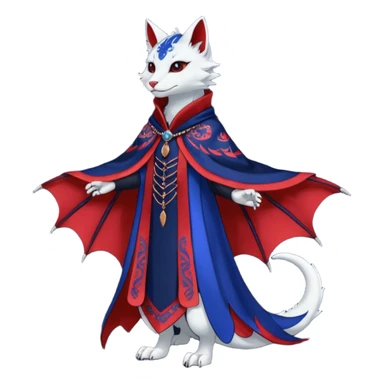 Kawaii black, red, indigo, cute beautiful pretty elegant divine edgy feline-vernid-sergal-Haku-dragon-fursona-animal-creature, full body, with intricate detailed markings, Embroidered capelet, silken shawl sticker