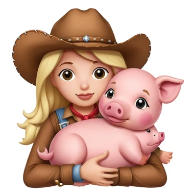 Cowgirl cuddling stuffed pig sticker