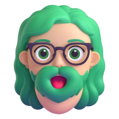 Seele with green hair and glasses biting, 3D emoji style sticker