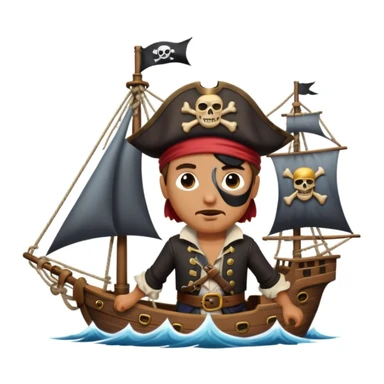 pirate with eye sailing a ship in strome sea background sticker