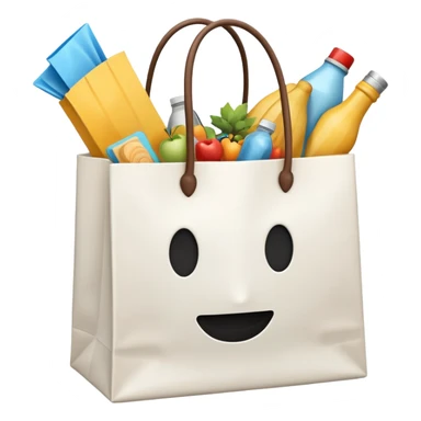 white shopping bag without face, and there are something full inside it, but it is not food sticker