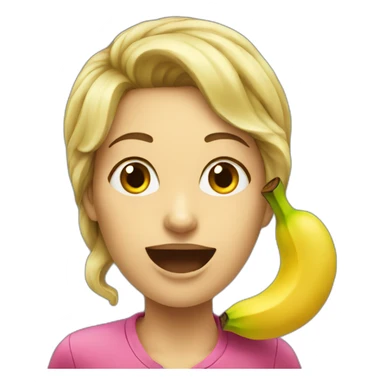 A large headshot of a woman eating a banana sticker