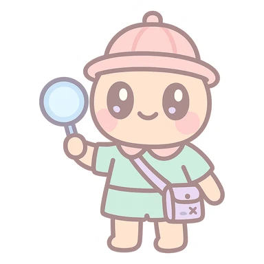 kawaii explorer with big eyes and a tiny hat sticker