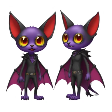 Anthro Black red purple yellow Cool Edgy Punk-Gothic Horned Bat-wingeLitten-Bat-cat-Fakemon full body sticker