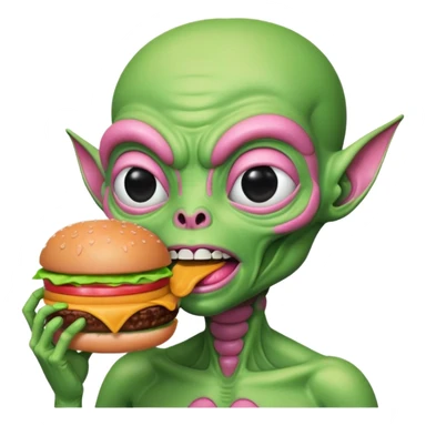 pink alien eating burger sticker
