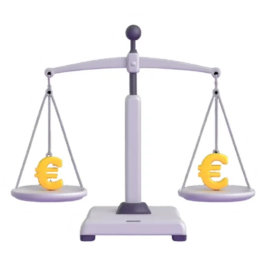 balance scale with Euro symbol on plates against safe with large wheel background sticker