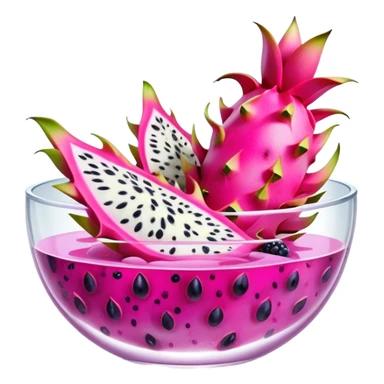 A clear glass bowl filled with bubbly light pink liquid, floating slices of dragon fruit and various berries   sticker