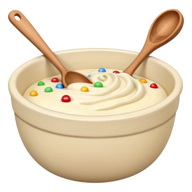 a cream ceramic mixing bowl with a wooden spoon stirring sticker