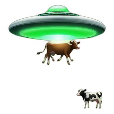 ufo abducting cow with a green ray sticker