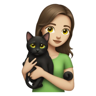 girl with brown hair with green eyes holding a black cat with yellow eyes sticker