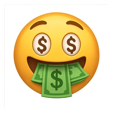 face with money mouth emoji, digital illustration sticker