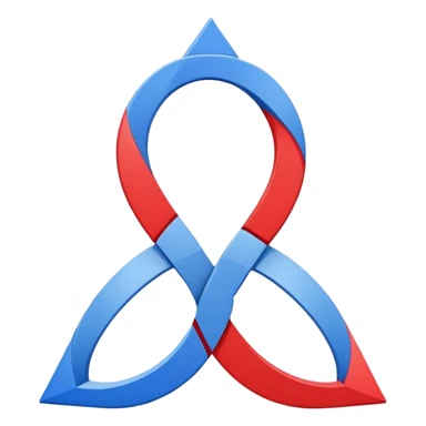 Red triangle on left, gray circular on center and blue square on right. The interlocking shapes form a design resembling the number 8 or an infinity symbol. sticker