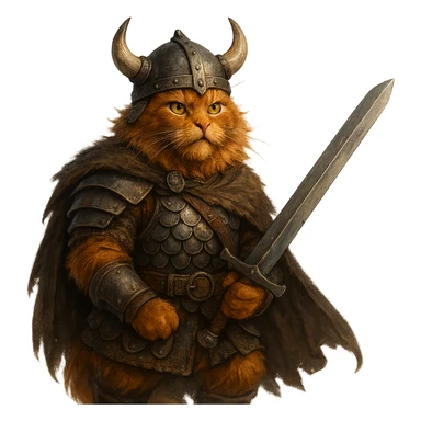 Viking ginger cat, Valhalla, armor and sword, valorous expression, fantasy style sticker