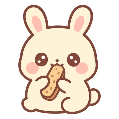 very cute rabbit, Japanese anime style, big shiny eyes, eating a biscotti sticker