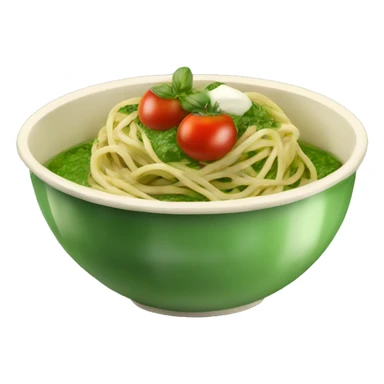 Bowl with spaghetti with green pesto with mozarella and tomato  sticker