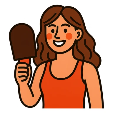 vibrant toon style light skintone woman with brown hair holding a tanning mitt sticker