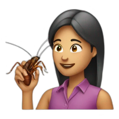 Woman spraying cockroach sticker
