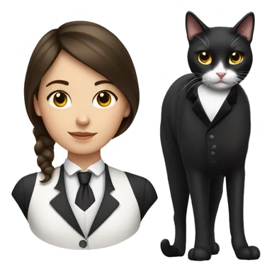 Brunette girl with tuxedo cat  sticker
