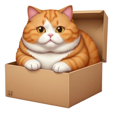 Adorable obese cat trying to fit in a small box sticker