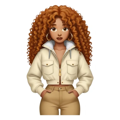 SZA with her iconic curly hair and stylish outfit sticker