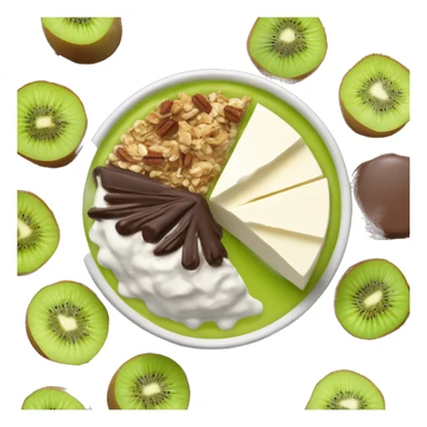 Bol de fromage blanc avec muesli au chocolat avec un kiwi et du miel  sticker