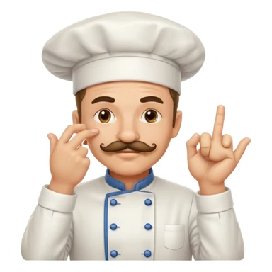 Mustachioed chef smooching his hand with pinched together fingertips pointing towards him sticker