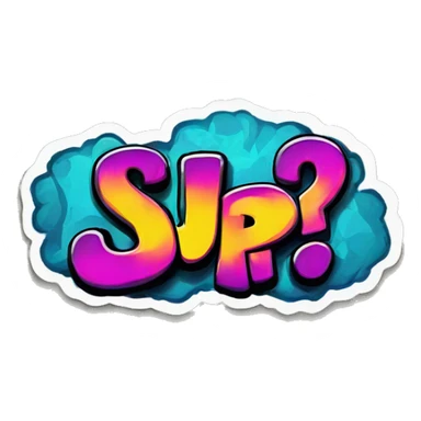 **A sticker "SUP ?", a graffiti-style logo with bright colors on a solid background, created as vector art.  sticker