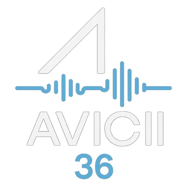 minimalist logo of Avicii age 36 with clean lines, electronic music theme sticker
