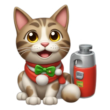 Gato disfrasado de santa claus, gordo y feliz, cargando gasolina sticker