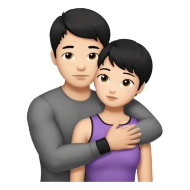 buff tan asian Man black hair hugging girl with black pixie cut  sticker