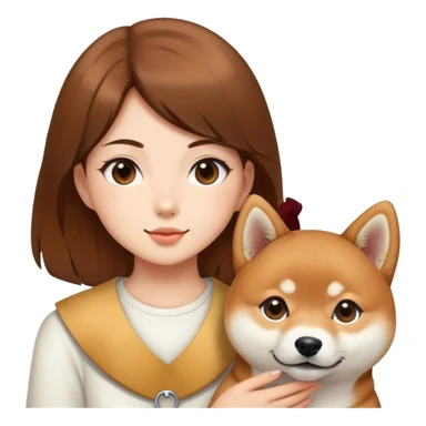 girl brown hair with is Shiba Inu sticker